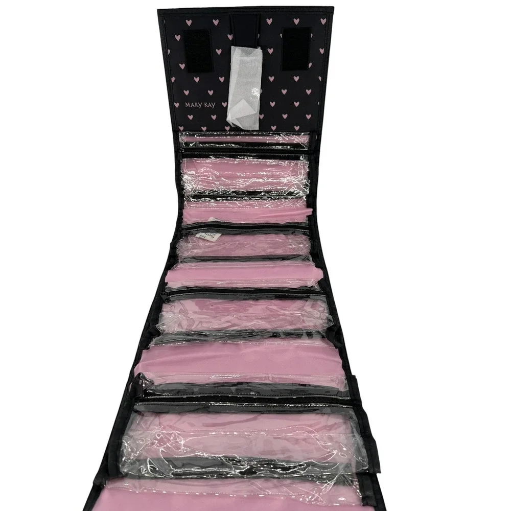 Mary Kay Black Hearts Hanging Fold Out Makeup Organizer Travel Cosmetic Bag